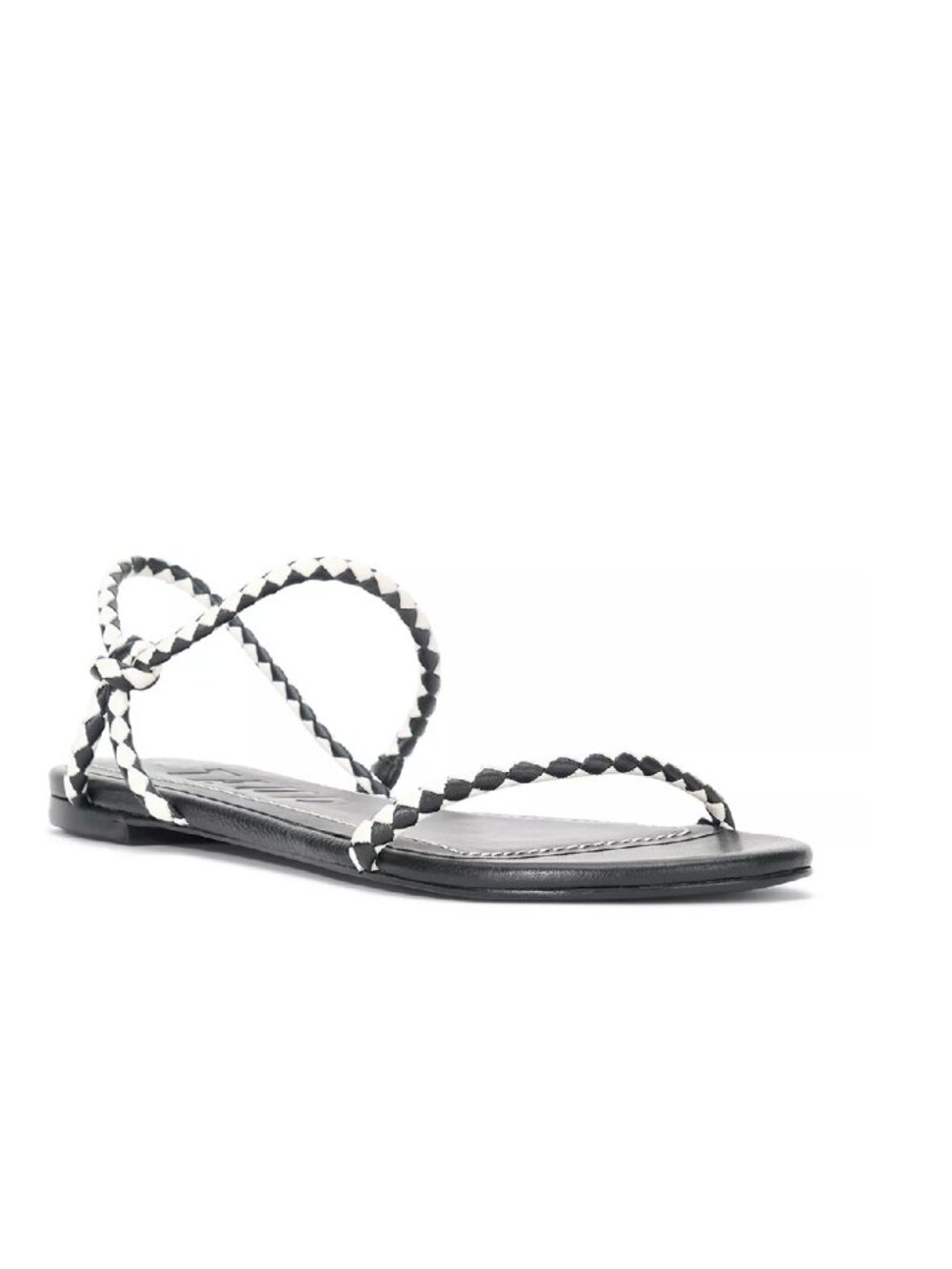 STAUD Laurel Black and White Braided Strap Flat Sandals